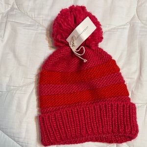 Anthropologie Pink and Red Women’s Pom-Pom Hat